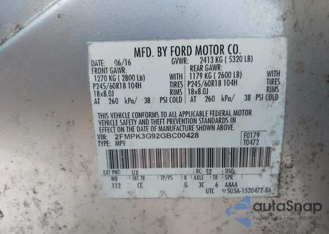2016 Ford Edge Se from USA, damaged, VIN 2FMPK3G92GBC00428